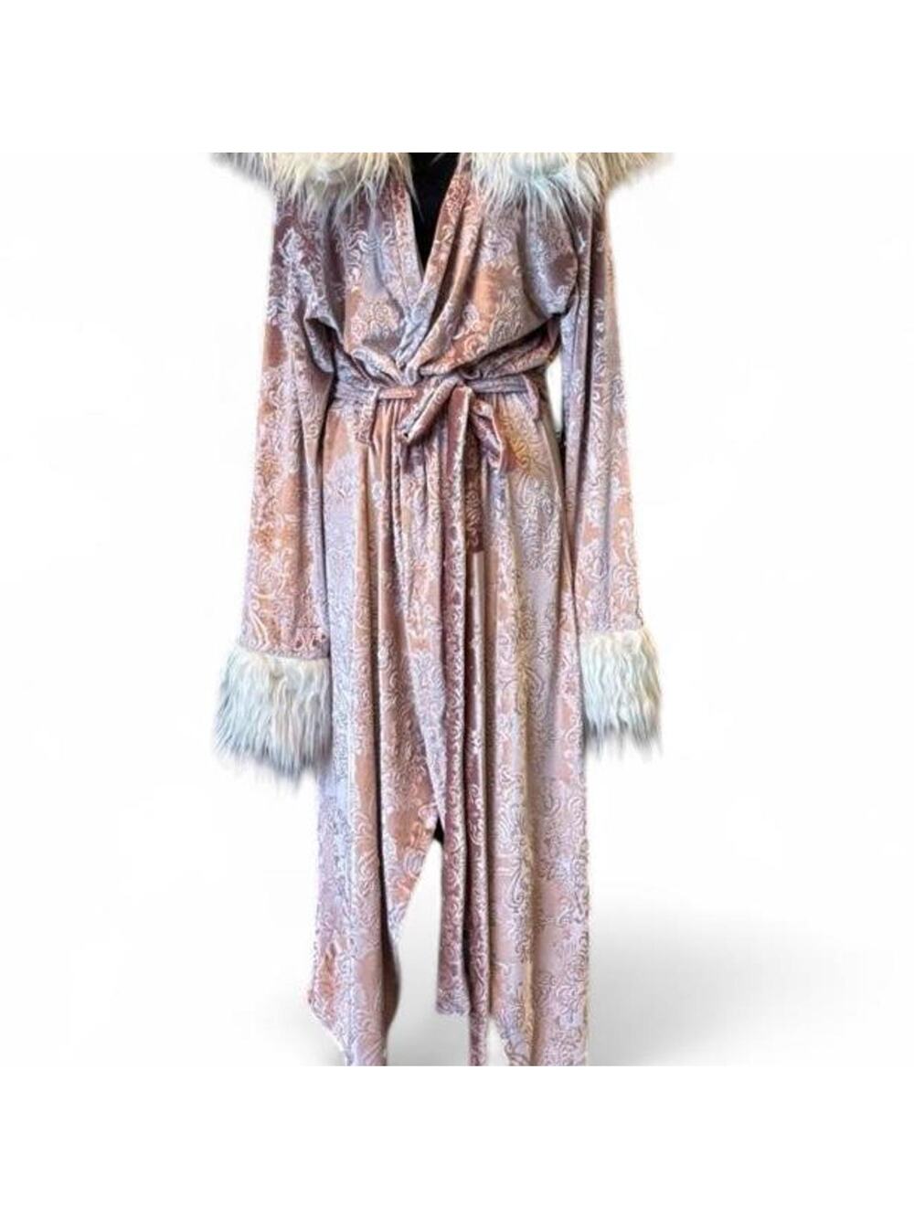 Y2K Faux Fur Trim Velvet Duster Robe – Whimsigoth Glamour M-XL